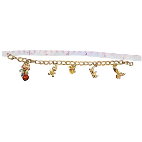 Christmas Reindeer Sleigh Present Teddy Bear Holly Bell Charm Bracelet 6.5 in - Picture 7 of 7
